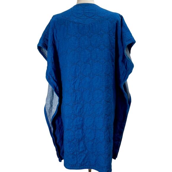 Horses Atelier Blue Geometric Quilted Blanket Kaftan Cover-Up Dress M/L *Flaw - Picture 3 of 9